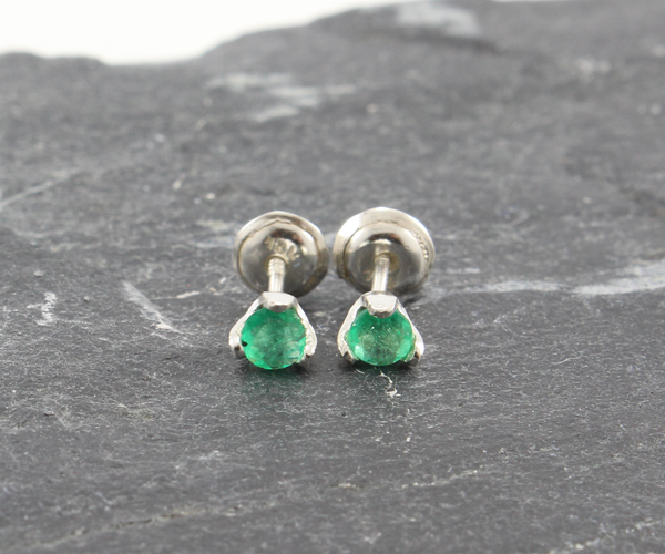 Emerald Studs Earrings - Sterling Silver  - Round - J10024