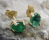 14K Gold 6mm Cabochon Emerald Stud Earrings